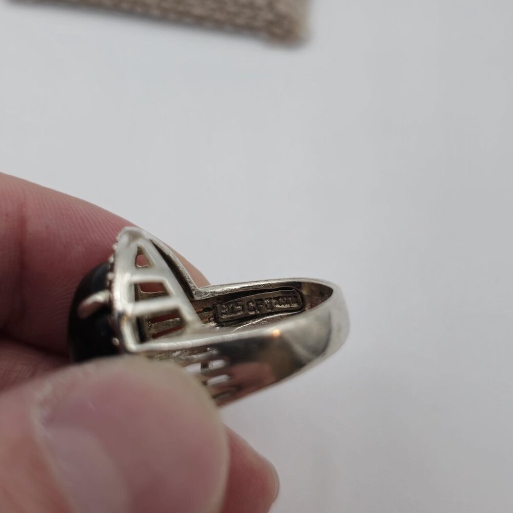 Size 6 Sterling Silver Worn Onyx And Marcasite Ring A1785 - Picture 6 of 9